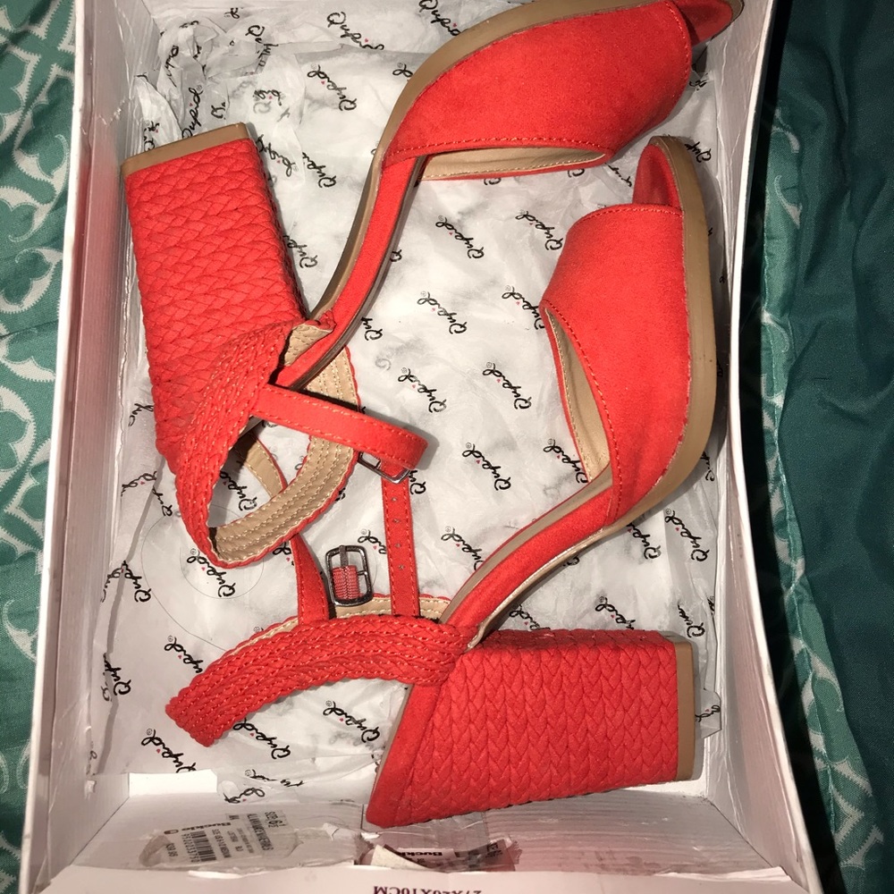 Blood orange suede chunky heels